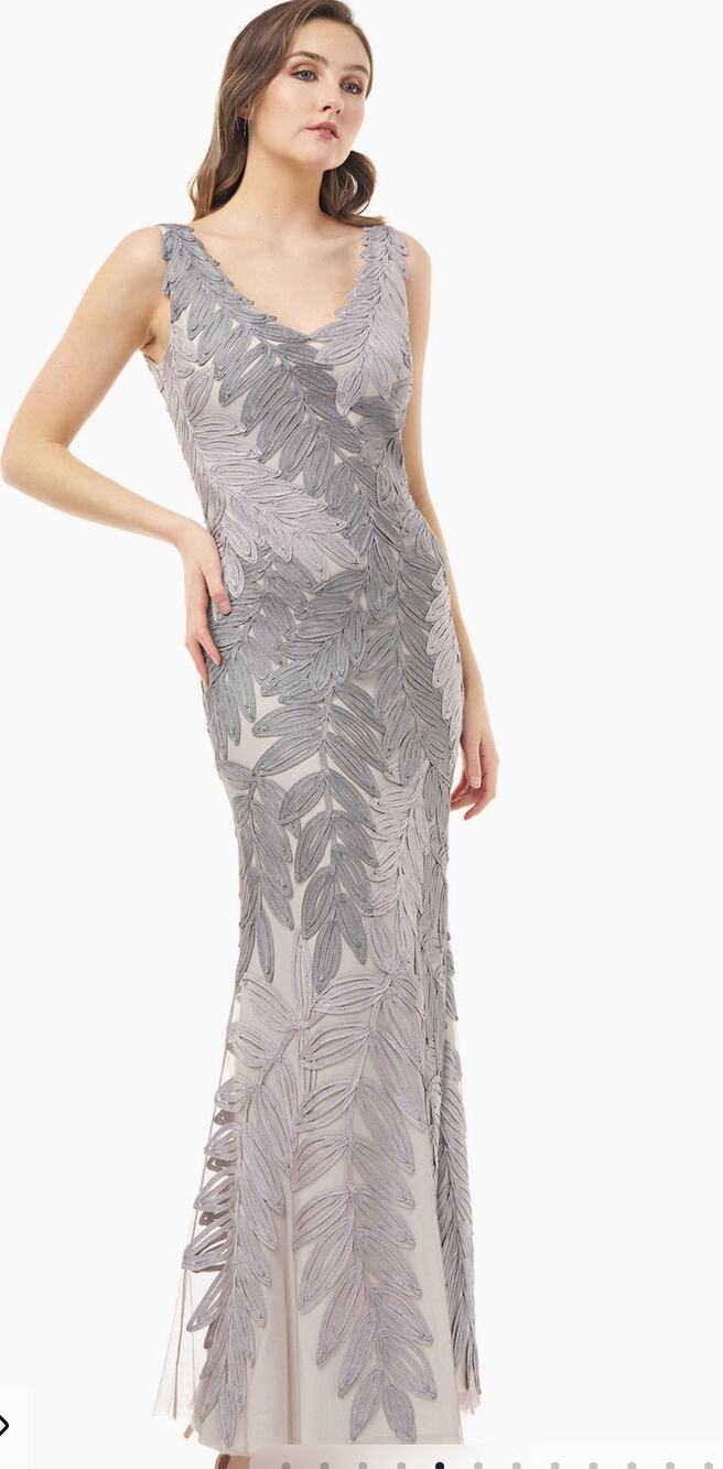J S Collections Soutache Embroidered Leaf Gown Dress Mother of the Bride Sz 14